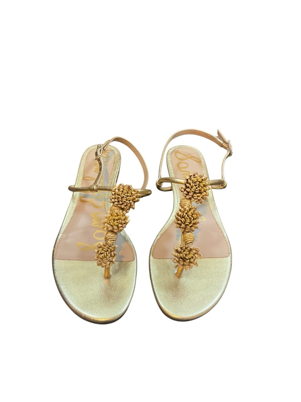Sam Edelman Metallic Gold Floral T-Strap Sandals - Picture 1 of 11